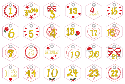 6-Eck Zahlenanhänger 1-25 für Adventskalender – Bild 3