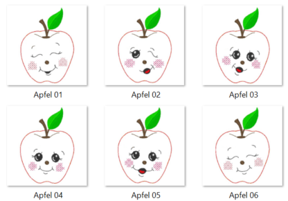 6 Äpfel mit Gesicht (Doodle Appli) – Bild 2