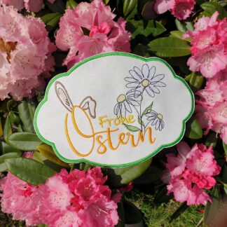 T&uuml;rschild / Wandh&auml;nger "Frohe Ostern" mit Hasen-O